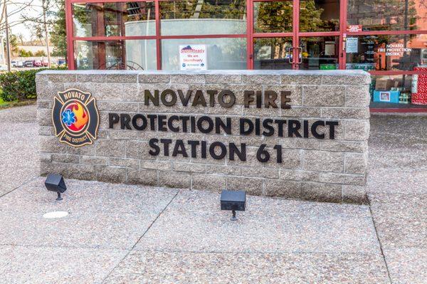 Block wall for fire station sign. Novato.