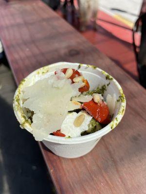 Pesto with ricotta, parmigiana, and sun dried tomatoes from Capo's & Tony's Pizza