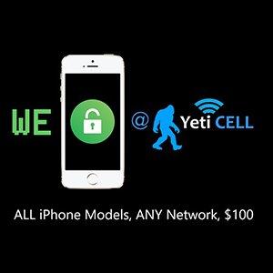 15 minute, $100, any iPhone, any network, regular UNLOCKING! Great price, quick service, friendly faces! We are Yeti Cell!