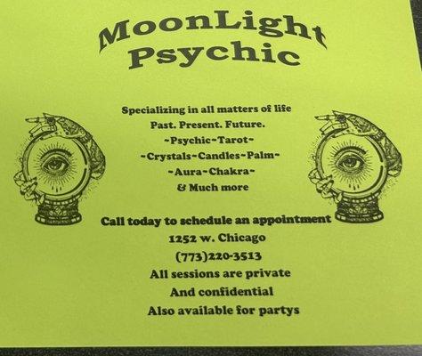 It's a flyer explaining some services moonlight psychic offers