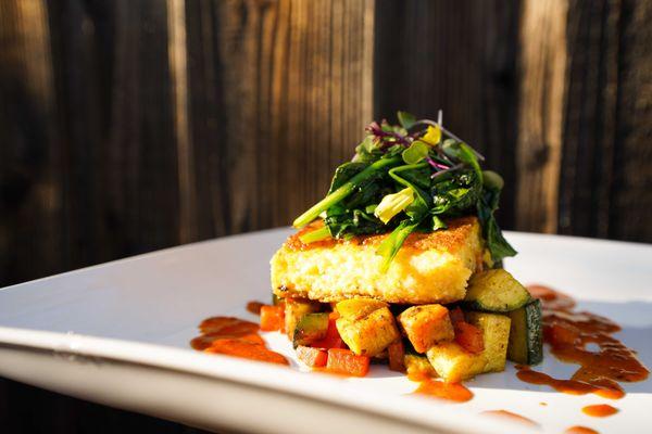 Polenta Cake with Seasonal Vegetables