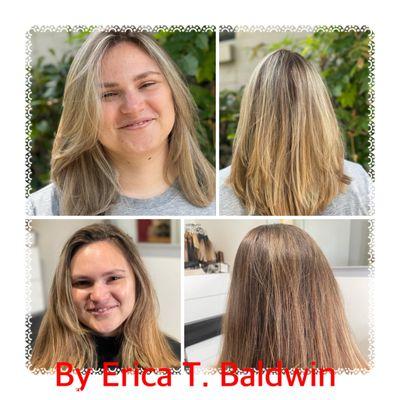 Balayage color and haircut by Erica T.Baldwin