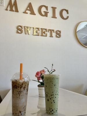 Brown sugar and matcha bubble tea