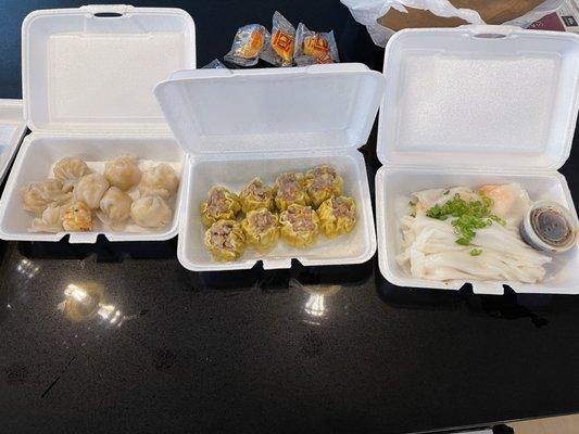 Left to Right: Special Shrimp Har Gow; Pork Dumpling Shao Mai; Shrimp Rice Wrap