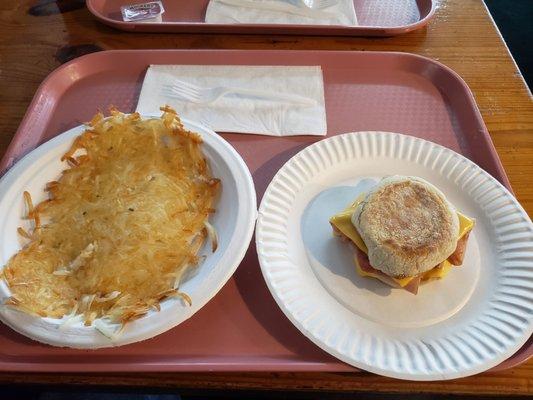 Hashbrowns and an English muffin sandwich