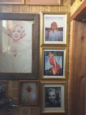 Floor to ceiling, 4 walls of Marilyn pics in the men's room.