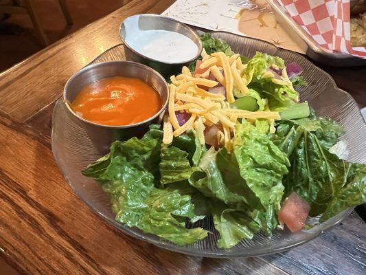 House salad. French and blue cheese dressing on the side.