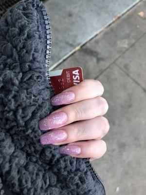 Pink nails with silver sparkles