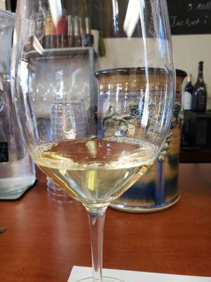 A glass of Cougar Juice Lucscious White Wine