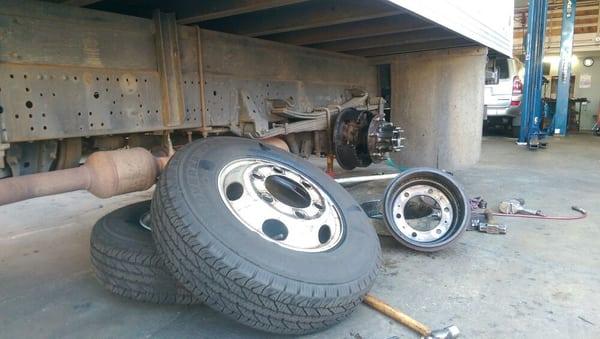 Replacing brakes on a box truck.