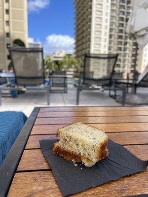 Complimentary banana bread pool side.