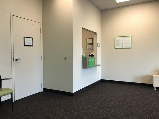 Simple front desk and waiting room. At 8:30am, it was empty and there had only been one patient before me. They open at 7:30am.