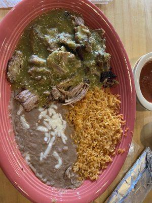 Pork with chili verde sauce.