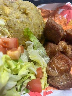 Mofongo con Carne Frita / Mofongo with Fried Pork Chunks