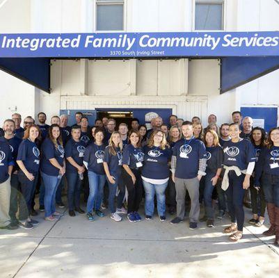 Allstaters who volunteered to pack food at Integrated Family Community Services.