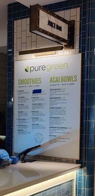 Pure Green Juice Bar Menu as of 11.10.2024