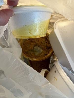 Leaking container with the lid completely melted through