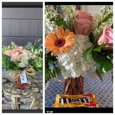 pic on left from website, pic on right actual bouquet