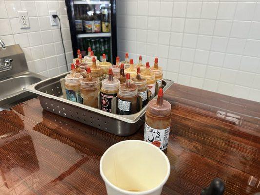 Samples of hot sauces