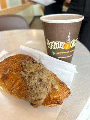 Cookie croissant and hot chocolate