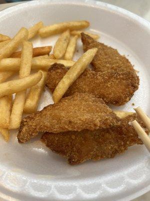 Fry and chicken fingers.