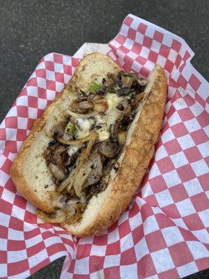 Philly Cheesesteak on a fluffy, toasted roll