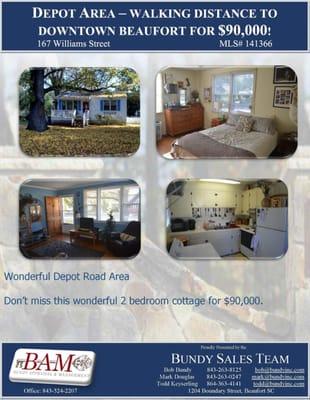 Charming 2 bedroom cottage in the Depot Road area of Beaufort.  Walking distance to downtown and Beaufort Memorial Hospital. ...