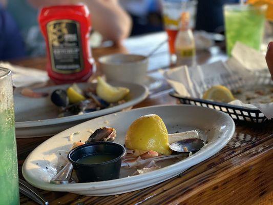 Crabs, Mussels, Shrimp, Fish and Chips