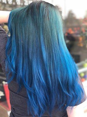 My beautiful blue hair, courtesy of Alex.