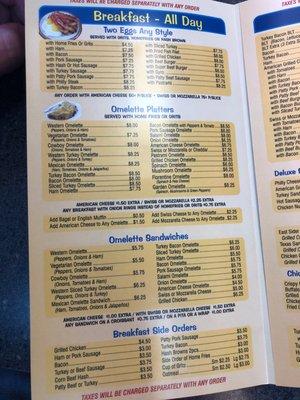 Breakfast menu