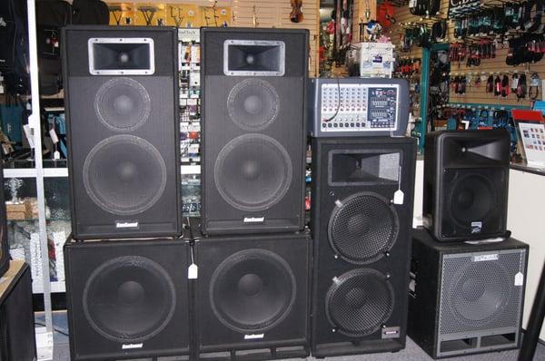 Monitors, speakers, subs, mixers.