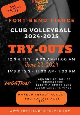 Interested in club volleyball for the upcoming season? Come to our tryouts.