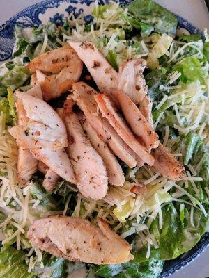 Grilled chicken Caesar salad with homemade dressing