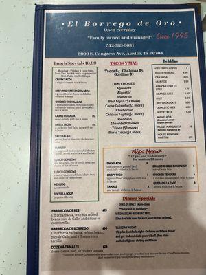 Menu as of March 2024