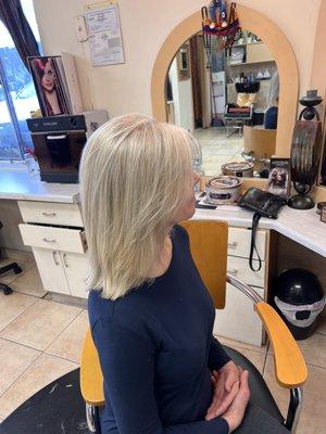 beautiful icy blond highlights to blend grey