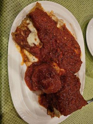 Combo Italiano.  Lasagna, eggplant parm, chicken parm, and a meatball.