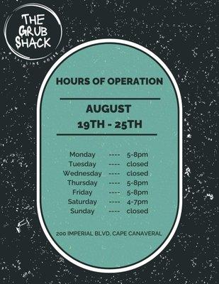 This Week's Hours of Operation