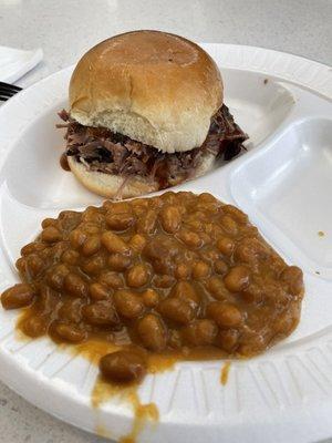 Small sandwich (beef) with one side (baked beans)