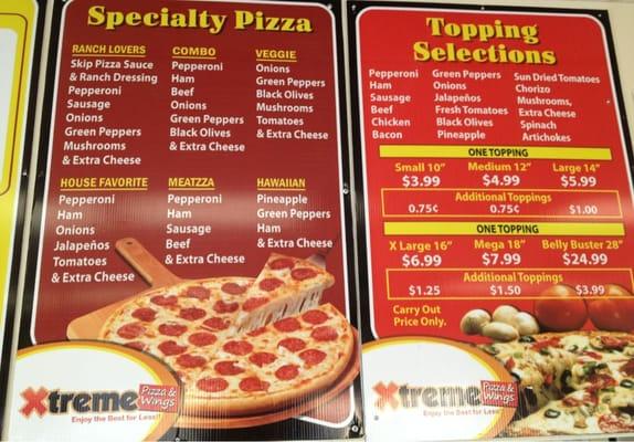 Pizza menu.