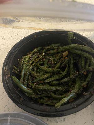 Burn green beans, no garlic