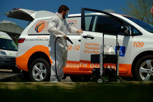 Thorough disinfection of ADA Compliant vehicles. Chicago's highest sanitation standards.