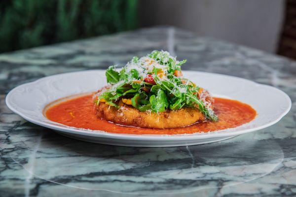 Chicken "Parm"

Marinara, sourdough breadcrumbs, arugula, pickled peppers