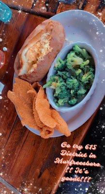 This is their catfish filet platter w/ steamed broccoli and baked potato with cheese. Yummo