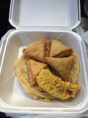 Veritable Samosas, Paratha bread and a fried plantain. Snacks and additions to tonight's dinner.