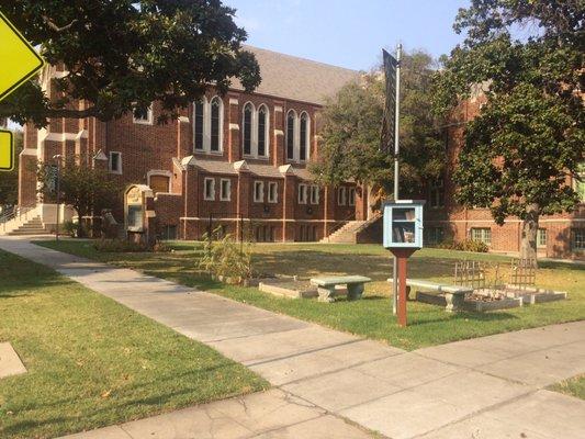 On the lawn of Calvary Presbyterian Church.