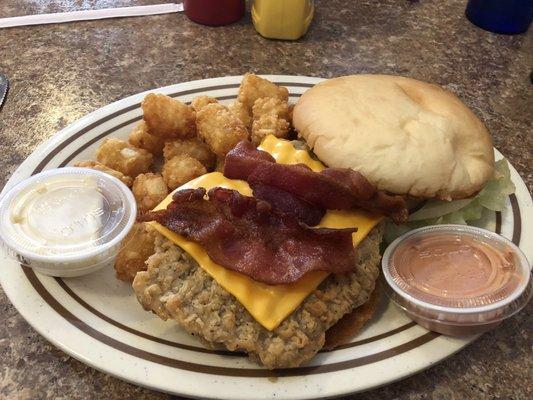 Chicken fried steak bacon cheeseburger