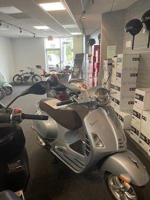 Inside one of the two rooms of bikes in the store showrooms.