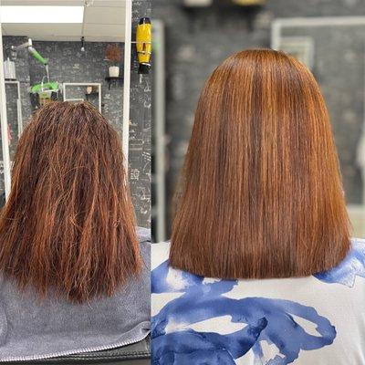 magic sleek straightening before and after