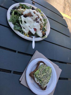 Taco salad and avocado toast