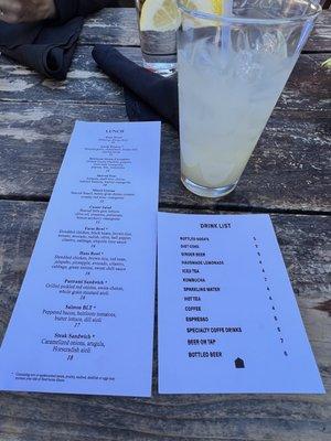 Menu and lemonade